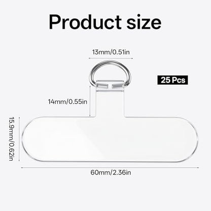 25 Pcs Phone Lanyard Tab, Thinner Phone Tether Tabs Transparent Cellphone Charm Holder Universal Lanyard Patches Without Adhesive Strap Replacement Part for Cases