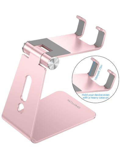 OMOTON Adjustable Cell Phone Stand, C2 Aluminum Desktop Phone Holder Dock Compatible with iPhone 15 14 13 Xs XR 8 Plus 7 6, Samsung Galaxy, Google Pixel, Android Phones, Rose Gold - color: Rose Gold