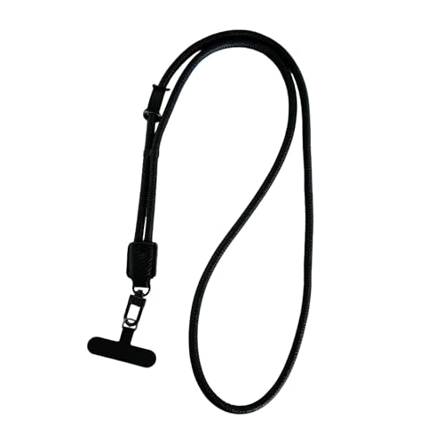 Phone Leather Lanyard with Tabs,Adjustable Anti Theft Phone Crossbody Strap for iPhone and Smartphone,Purse - color: Black