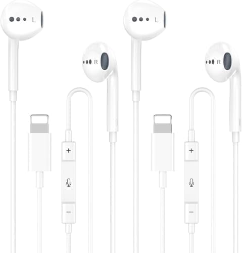 Wired Headphones for iPhone Earbuds with Lightning Connector,2 Packs Built-in Mic & Volume Control HiFi Stereo Nosie Reduction Earphones Compatible with iPhone 14/13/12/11/XR/XS/X/8/7 Support All iOS - size: Lightning