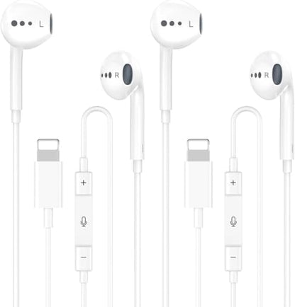 Wired Headphones for iPhone Earbuds with Lightning Connector,2 Packs Built-in Mic & Volume Control HiFi Stereo Nosie Reduction Earphones Compatible with iPhone 14/13/12/11/XR/XS/X/8/7 Support All iOS - size: Lightning