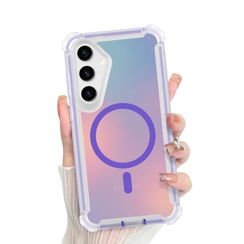 Bonoma for Samsung Galaxy S25 Case Iridescent Crystal Corner -Purple | Back Magnetic Support for MagSafe Shockproof Cover, and High-Duty Protection for Girls Women - color: Iridescent-Purple, size: Samsung Galaxy S25