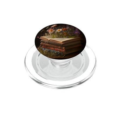 Librarian Flowery Book Lover Bookish Floral Aesthetic PopSockets PopGrip for MagSafe - style: Magnetic PopGrip