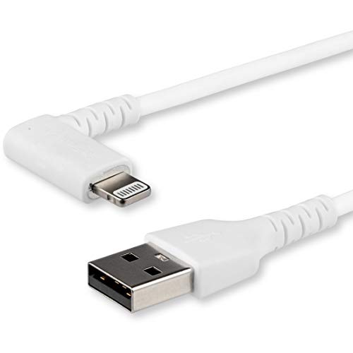StarTech 3.3ft/1m Angled USB-A to Lightning Cable, White (RUSBLTMM1MWR) - color: White, size: 1m
