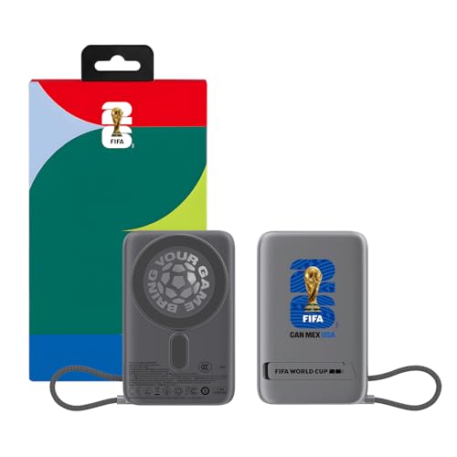 2026 FIFA Licensed 10000mAh Magnetic Power Bank with Built-in Cable and Stand, 15W Wireless Battery Pack for iPhone 17/16 Series, Apple Watch, FIFA World Cup 2026 Official Merchandise, Blue USA Badge - color: Titanium Grey + Blue USA Badge