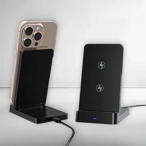 15W Foldable Double Coil Wireless Charger Phone Holder Stand for iPhone 17 16 15 14 13 12 Pro Max Samsung Xiaomi Fast Charging Station (Black)
