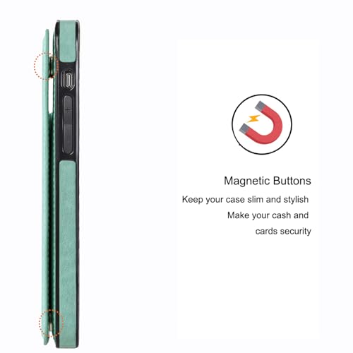 Wallet Case for iPhone 15 pro max, Slim Protective case with Card Holder,Premium PU Leather Kickstand Card Slots Case with Double Magnetic Clasp for iPhone 15 promax (6.7")-Green Butterfly - color: Green
