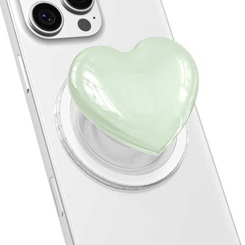 Svanove Heart Magnetic Phone Grip Compatible with Magsafe Phone Grip Holder, Cute Collapsible Glass Grips Stand Kickstand for iPhone Samsung, 3D Crystal Glitter Love Mag Safe Holder, Light Green - color: Light Green, style: Magnetic