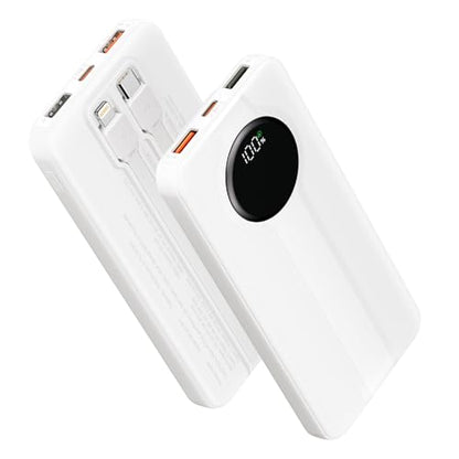 Aioneus Power Bank, 10000mAh Portable Charger with Built in Cables (1-Pack) - color: White, size: 10000mAh