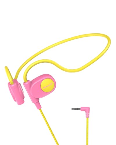 Mehomeli Kid Headphones, Air Conduction Open Ear Headphones, 3.5mm Jack - color: Yellow,Pink