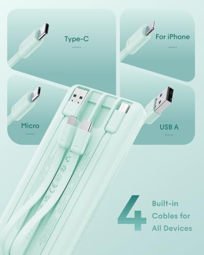 charmast Portable Charger Fast Charging,Built-in 4 Cables,6 Outs & 4 Inputs - color: Qing