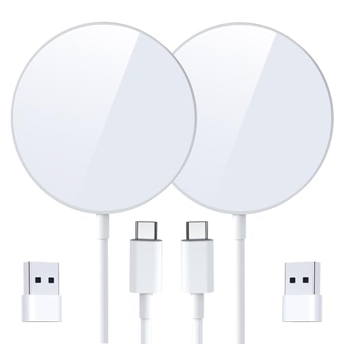for MagSafe Charger 2 Pack, Magnetic Wireless Charging Pad for iPhone 17/17 Pro/17 Pro Max/Air/16 15 14 13 12 Pro Max Plus mini & AirPods 2 3 Pro, Strong Magnet, USB-C/A Ports (White) - color: White 2 Pack