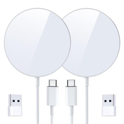 for MagSafe Charger 2 Pack, Magnetic Wireless Charging Pad for iPhone 17/17 Pro/17 Pro Max/Air/16 15 14 13 12 Pro Max Plus mini & AirPods 2 3 Pro, Strong Magnet, USB-C/A Ports (White) - color: White 2 Pack