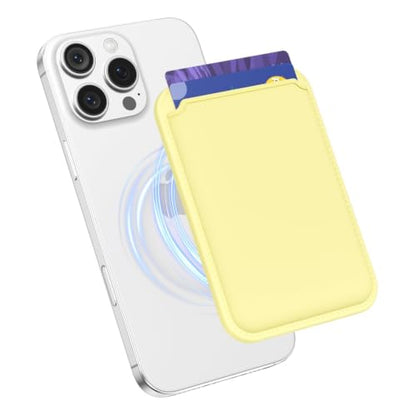 oakxco Magnetic Phone Wallet Stick On, Secure Phone Card Holder Silicone Compatible with Magsafe, Adhesive Pocket Sleeve ID Credit Card, Slim Thin Card Case, Compatible with iPhone Samsung, Yellow - color: Yellow