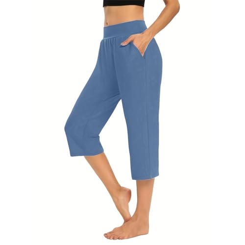 Womens Cropped Pants Plus Size Elasticated Waist Stretch Capri Pant - color: A#02 Blue, size: Large