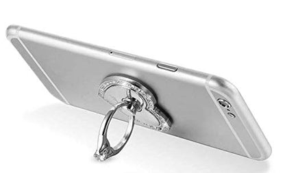 Cell Phone Ring Holder Grip Turns 360° Degrees & 180° Degrees Adjustable to Fit Your Needs Helps Stabilize Phone for Selfies and Wall Hook 4 Colors Available Heart Design 62902 (D - Silver)