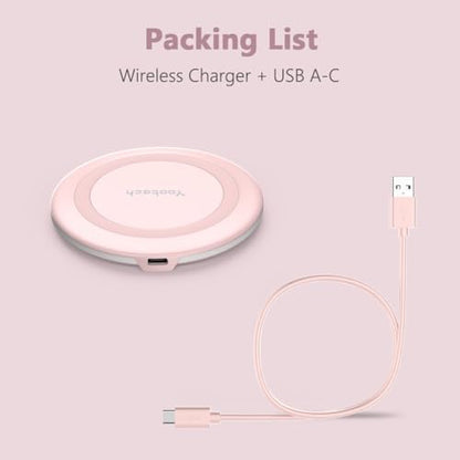 Yootech Wireless Charger,10W Max Wireless Charging Pad(No AC Adapter) | Compatible with iPhone 17/17 Pro/17 Pro Max/Air/16/15/14/13/SE 2022/12/11,Samsung Galaxy S25/S24/S23,for AirPods Pro 3 - color: Chalk Pink