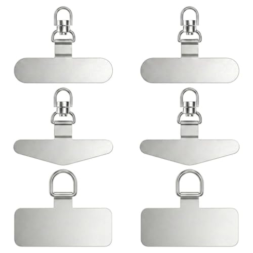 Port Mounted Lanyard Hook Phone Tether Tabs Metal Loop Anchors, 6 Pack Silver 360 Degrees Rotating for Smartphones, Neck Lanyards, Crossbody Carry