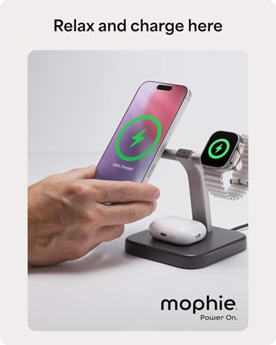 Mophie 3-in-1 Wireless Charging Stand - Qi2-Certified w/Up to 15W Power - color: Black, size: 3-in-1 Charging Stand