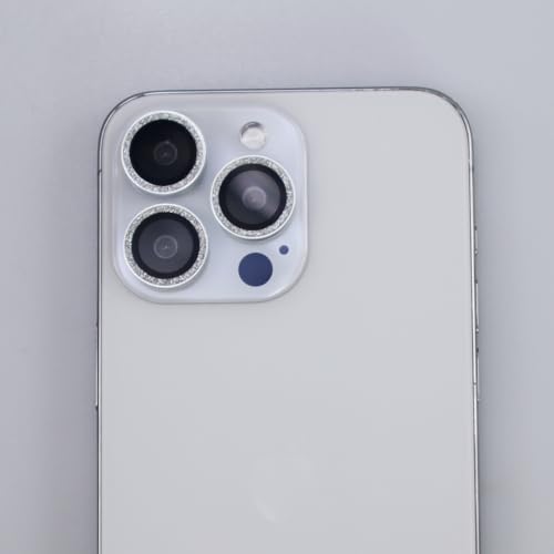 BONVAN for iPhone 15 Pro / 15 Pro Max / 14 Pro / 14 Pro Max Camera Lens Protector Bling Glitter Metal Crystal Tempered Glass Screen Accessories Lens Cover (Silver) - color: Silver