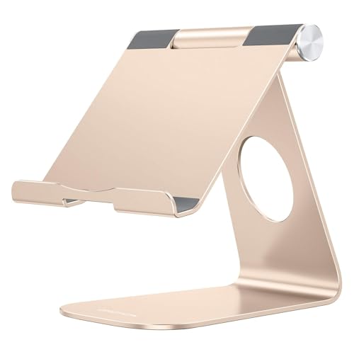 OMOTON T1 Adjustable Tablet Stand for Desk, Aluminum Holder for iPad Gold - color: Gold