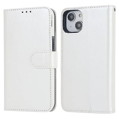 Bocasal Detachable Wallet Case Card Holder for iPhone 14, White | RFID Blocking Kickstand Card Slots Holder PU Leather Magnetic Shockproof Wrist Strap Removable Flip Protective Cover 6.1 inch - color: White
