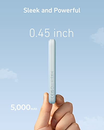 Anker 621 MagGo Power Bank, 5,000mAh Magnetic Portable Charger | Travel Essential Battery Pack with USB-C Cable, Compatible with iPhone 16 / 15 / 14 / 13 / 12 Series - color: Blue, size: 4.13 x 2.62 x 0.45 inches
