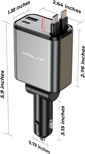 Retractable Car Charger for iPhone 18, 69W 4 in 1 USB C Car Charger