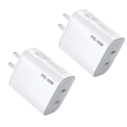 USB C Charger Block, 40W Dual Port Plug Wall Charger - color: Pearl White