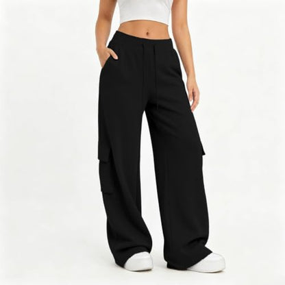 Cargo Sweatpants For Women Baggy Drawstring Waist Hiking Pants Lightweight Y2k Stretch Athletic Joggers With Pockets - color: Black, size: Small