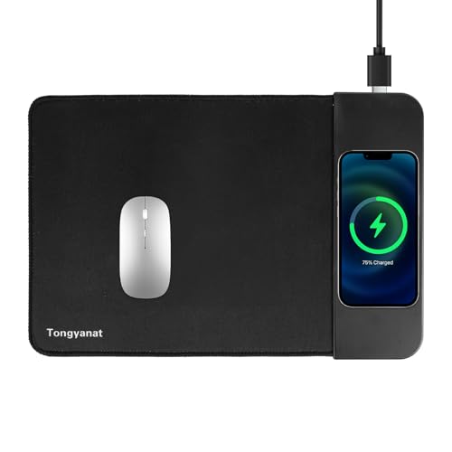 15W Wireless Charging Mouse Pad, 2 in 1 Desk Pad with Non-Slip Rubber Base, Fast Qi Wireless Charger for iPhone/Computers/Home Charging Devices, 12.8 * 8.5in Mouse Pad - Black - color: Black