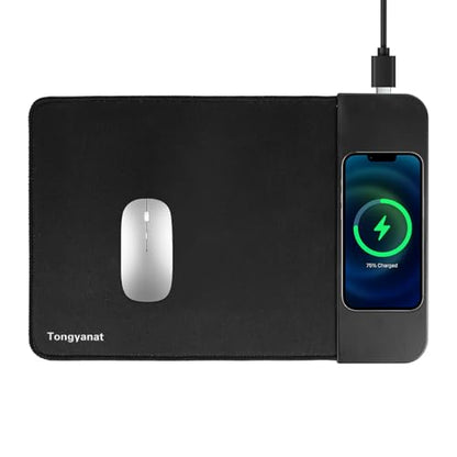 15W Wireless Charging Mouse Pad, 2 in 1 Desk Pad with Non-Slip Rubber Base, Fast Qi Wireless Charger for iPhone/Computers/Home Charging Devices, 12.8 * 8.5in Mouse Pad - Black - color: Black