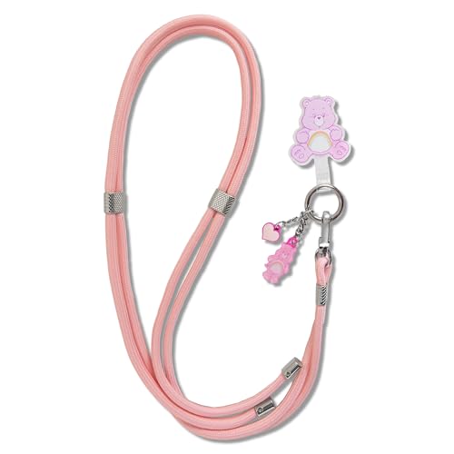 Sonix x Care Bears | Crossbody Phone Strap with Charms | Adjustable, Universal Cell Phone Rope Strap Lanyard | Pink Cord | Cheer Bear - color: Cheer Bear