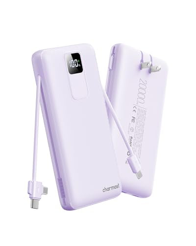 charmast 20000mAh Portable Charger with Built-in Cables and AC Wall Plug - color: purple