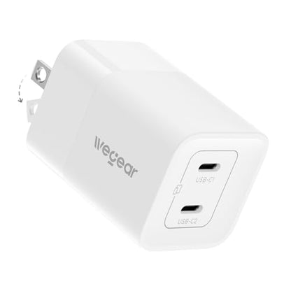 wegear 45W USB C Charger, 2 Port GaN Fast Charging with PPS, Foldable Wall Charger Block for iPhone 18/17/16, iPad, Galaxy S25/S24, Pixel 10/9 (White) - color: White