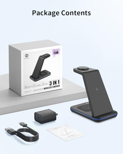 JoyGeek Wireless Charger for Samsung, 3 in 1 Charging Station for S26/S25/S24/S23/S22/S21/S20/Note20/Z Fold&Flip Series, Galaxy Watch8/7/6/5/4/3/Active2/1, Buds 3 Pro, Not for Galaxy Watch9 / Ultra2 - color: Lividity
