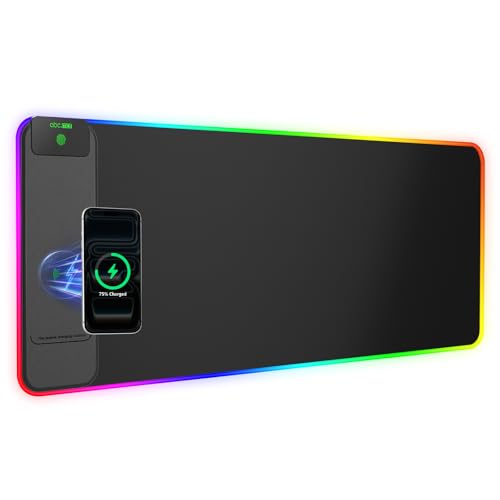 Wireless Charging Mouse Pad Gaming, 31.5"x11.8" Large Desk Mat, Waterproof - color: RGB-31.5"x11.8"