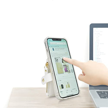 M-Plateau Phone Wallet Stick on, PU Leather Card Holder with Zipper Pocket Compatible with iPhone Case (White) - color: White