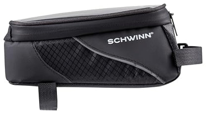 Schwinn Top Tube Phone Bag for Bicycles, Black, Touch-Screen Compatible Smartphone Pocket, Easy Installation, Weatherproof Zip Pocket, Storage for Phone, Wallet, Keys and More, Bike Frame Mount Bag