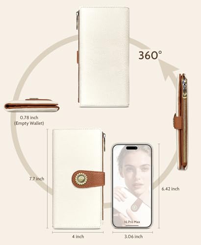 GIANCOMICS White Caramel Womens Wallet RFID, Long Credit Card Holder Bifold | Billfold, Cute Cash Purse, Travel Zipper Coin Pocket, Compact Clutch, PU Leather, ID Window, 11 Card Slots, Ladies Gift Woman - color: A Beige and Pumpkin