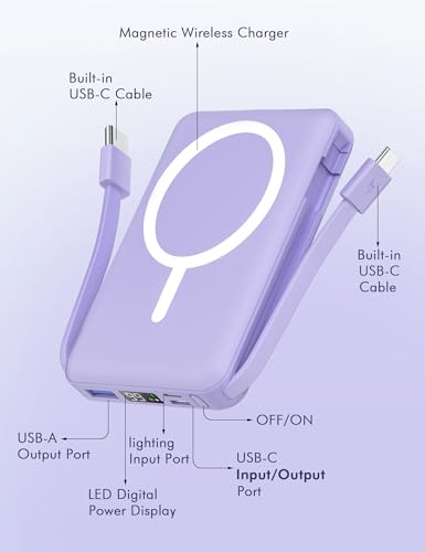 podoru for Magsafe Power Bank, 10000mAh Magnetic Portable Charger - color: Purple