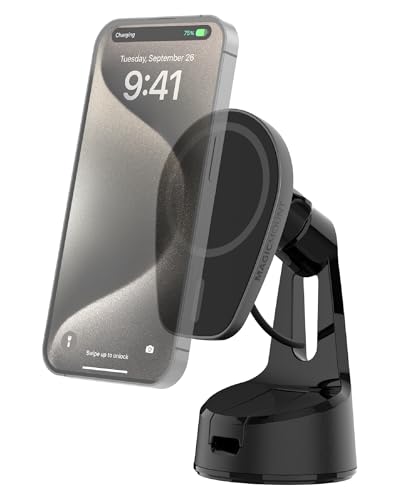 Scosche MPQMWD Charge Pro Qi2 MagSafe Charger Car Mount, 15W Fast Magnetic Wireless Charging Suction Cup Phone Holder for Dashboard/Windshield Compatible with iPhone 16/15/14/13/12 Pro Max Plus, S25 - size: Teardrop, style: Window / Dash Suction