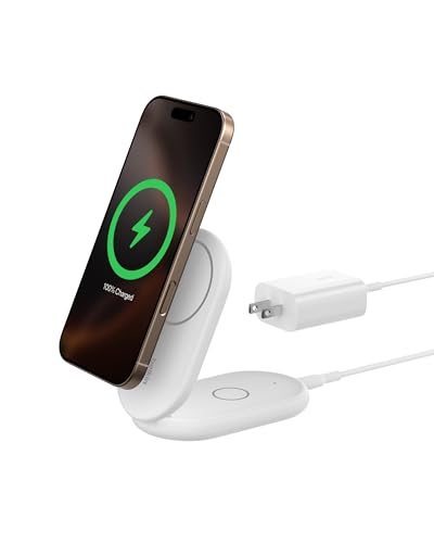 Belkin Qi2 15W Magnetic Foldable Wireless Charging Stand, Standby - color: White