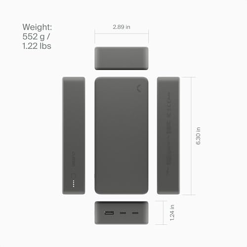 Clemm Portable Charger 30000mAh, Power Bank for iPhone, Samsung, iPad & Laptops, 3 Ports (USB-A + 2× USB-C), Quick Charge & Power Delivery, Up to 6 Phone Charges or 1 Laptop Charge, Graphite