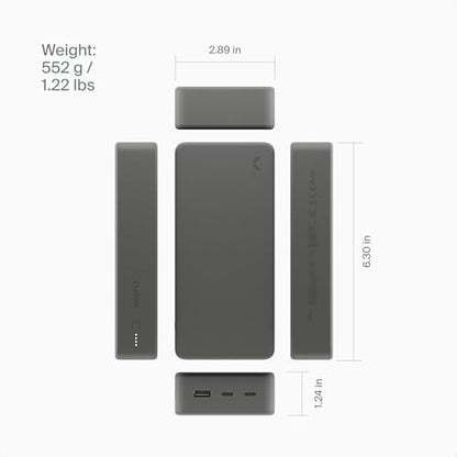 Clemm Portable Charger 30000mAh, Power Bank for iPhone, Samsung, iPad & Laptops, 3 Ports (USB-A + 2× USB-C), Quick Charge & Power Delivery, Up to 6 Phone Charges or 1 Laptop Charge, Graphite