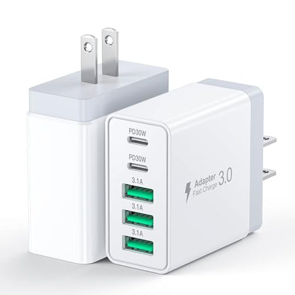 [2-Pack] 60W USB C Wall Charger,5-Port Fast USB C Charging Block - color: Updated White