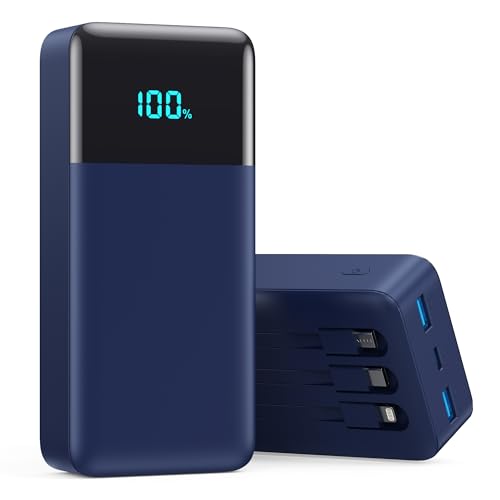 Portable Charger Power Bank 50800mAh,25W USB C Fast Charging Battery Pack with 3 Built in Cables & LED Display,6 Outputs 2 Inputs Travel Essentials Phone Charger for iPhone 18/17/16/15,Android,Blue - color: Blue