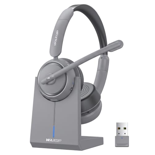 Wireless Headset with Mic for Work, Bluetooth Headset with Microphone Noise Cancelling & Mute Button, 65H Talk Time, Comfortable Wireless Headsets for Work/Call Center/Computer/Laptop/Calls