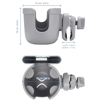 Accmor Stroller Cup Holder with Phone Holder, Bike Cup Holder, Universal Cup Holder for Uppababy Nuna Strollers, 2-in-1 Drinks Holder for Walker, Wheelchair, Scooter - color: All Grey