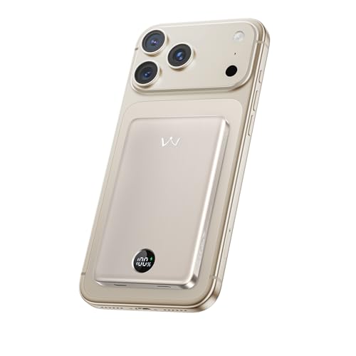 iWALK Magnetic Portable Charger, 5,000mAh Ultra-Slim Wireless Power Bank, 0.37in Thin, Weighs 4oz, LED Display, Compatible with iPhone 18/17/16/15/14/13 Series, Starlight - color: Starlight, size: 5000mAh